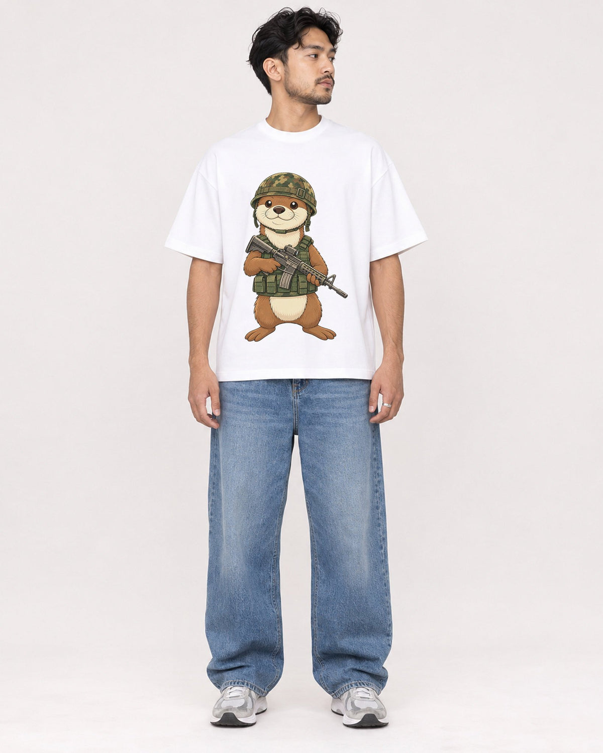 Mockup Boxy Heavyweight Tee White male full-body 02