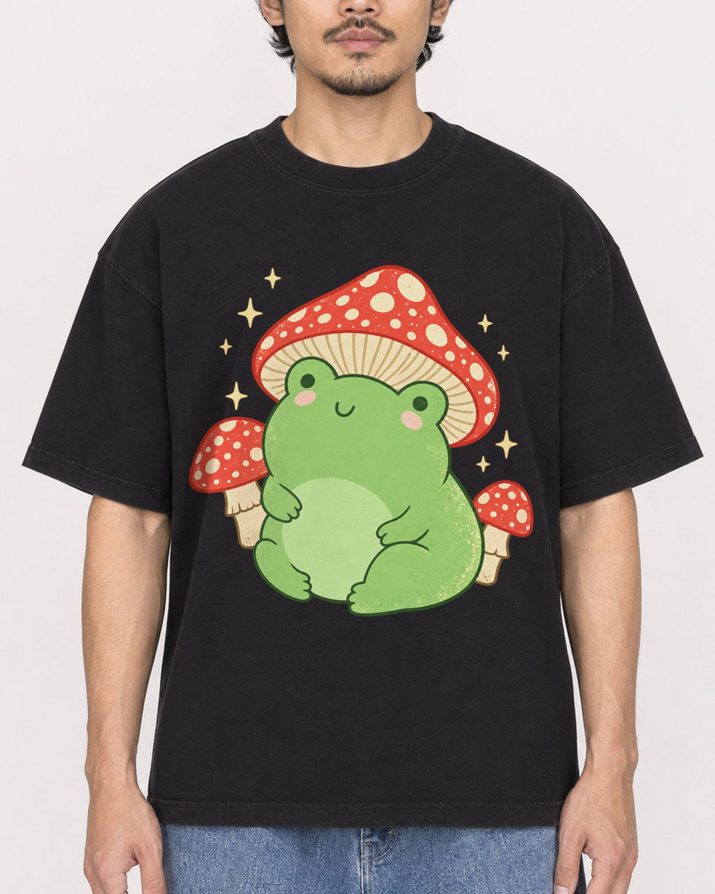 Mockup Boxy Heavyweight Tee Black male close-up 02