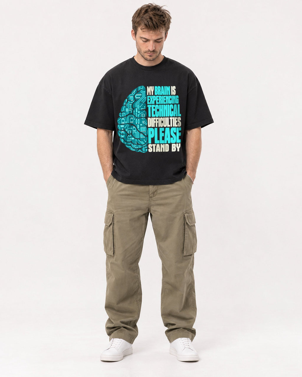 Mockup Boxy Heavyweight Tee Black male full-body 08