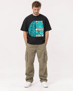 Mockup Boxy Heavyweight Tee Black male full-body 08