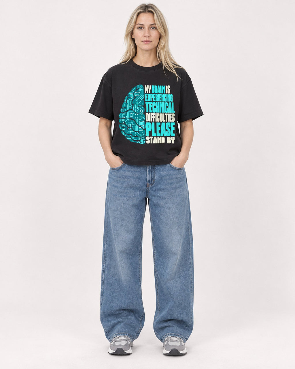 Mockup Boxy Heavyweight Tee Black female full-body 08