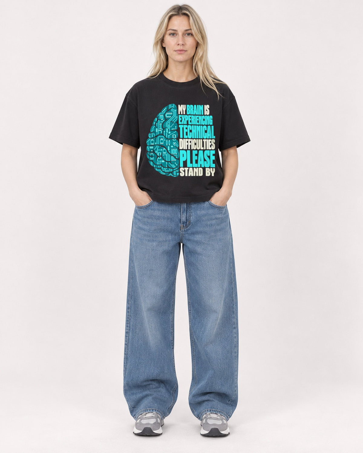 Mockup Boxy Heavyweight Tee Black female full-body 08