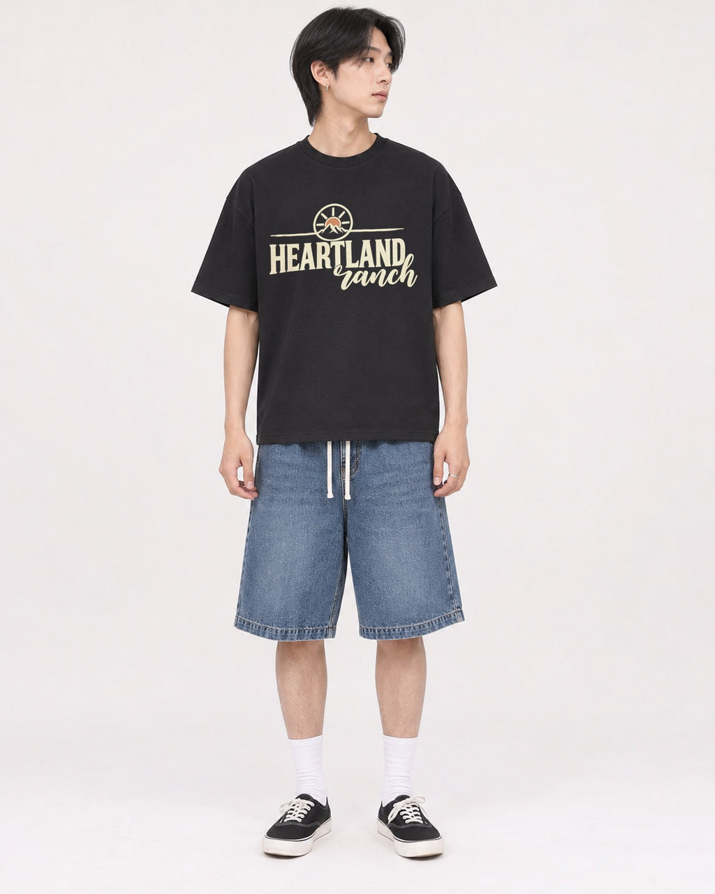 Mockup Boxy Heavyweight Tee Black male full-body 11