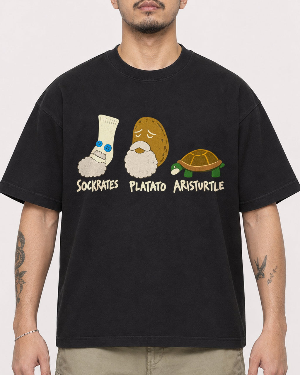 Mockup Boxy Heavyweight Tee Black male close-up 12