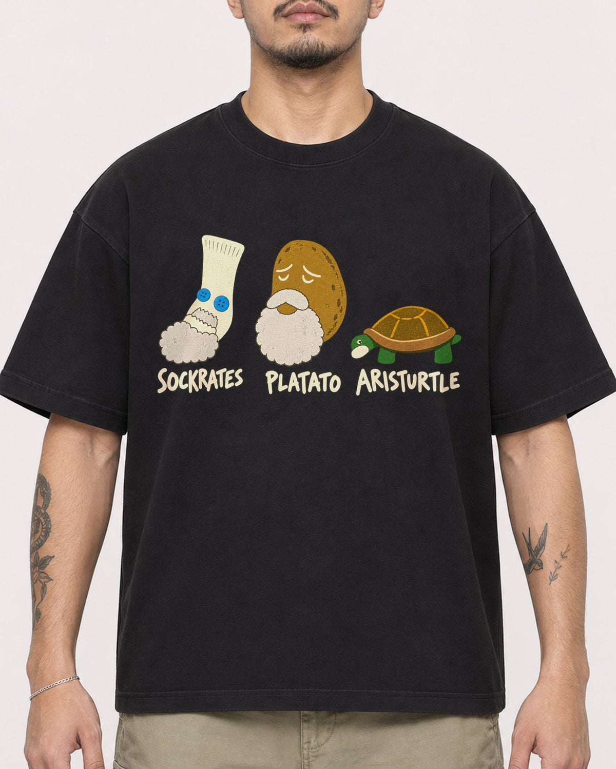 Mockup Boxy Heavyweight Tee Black male close-up 12
