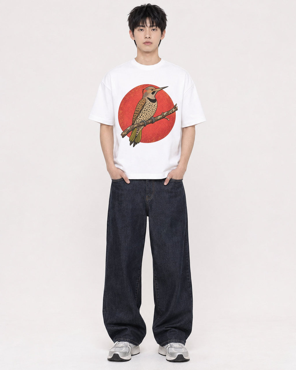 Mockup Boxy Heavyweight Tee White male full-body 01