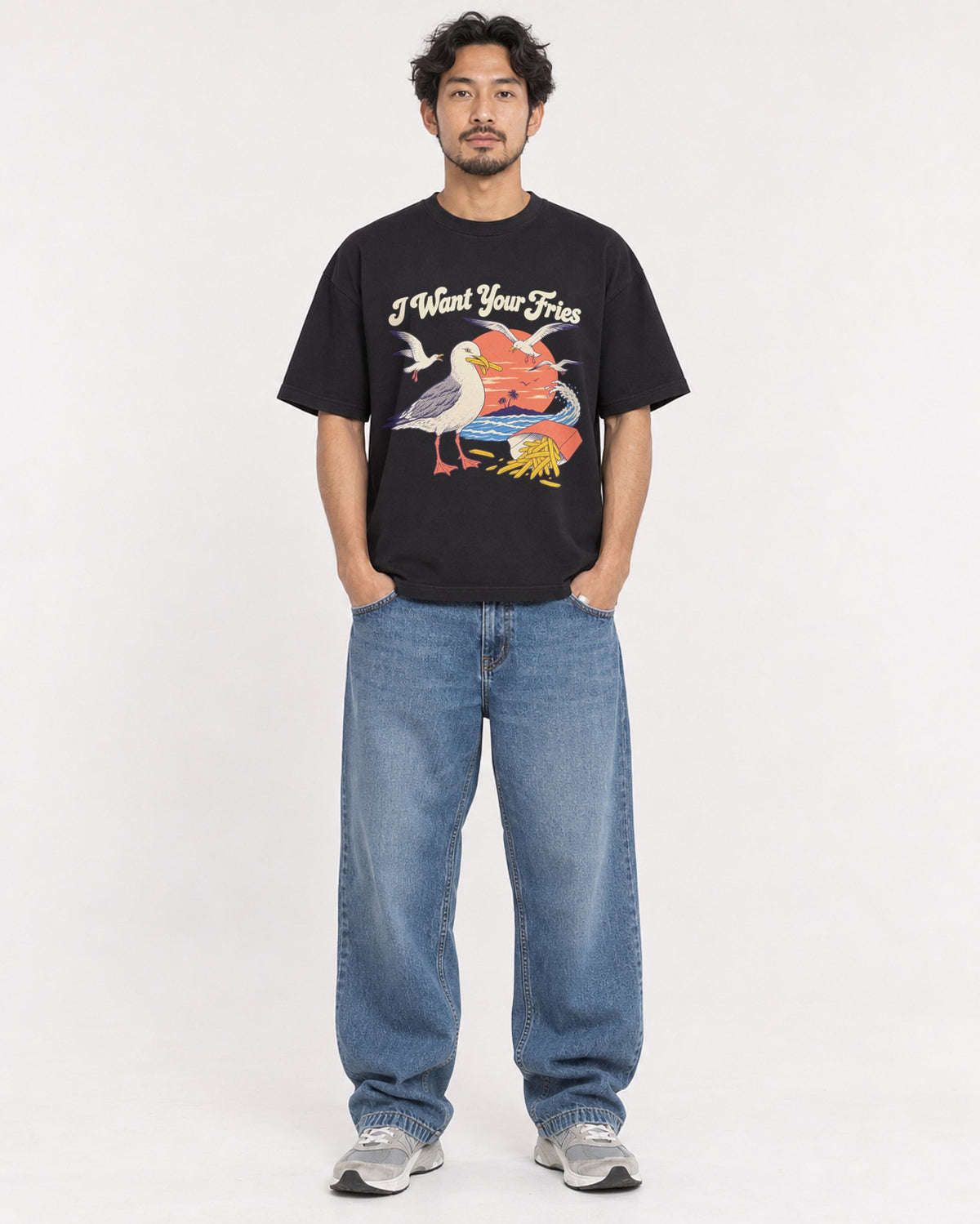 Mockup Boxy Heavyweight Tee Black male full-body 02