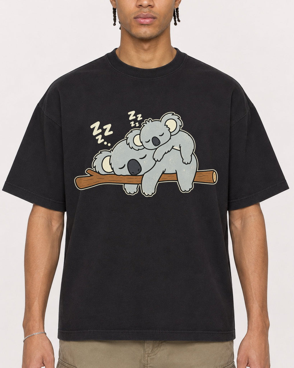 Mockup Boxy Heavyweight Tee Black male close-up 40