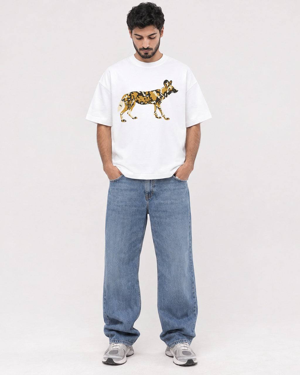 Mockup Boxy Heavyweight Tee White male full-body 07