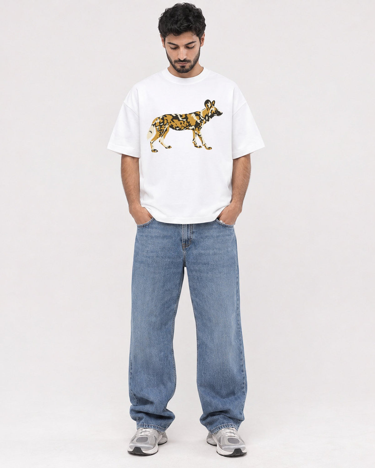Mockup Boxy Heavyweight Tee White male full-body 07