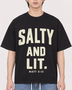 Mockup Boxy Heavyweight Tee Black male close-up 11