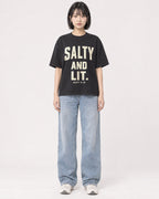 Mockup Boxy Heavyweight Tee Black female full-body 11
