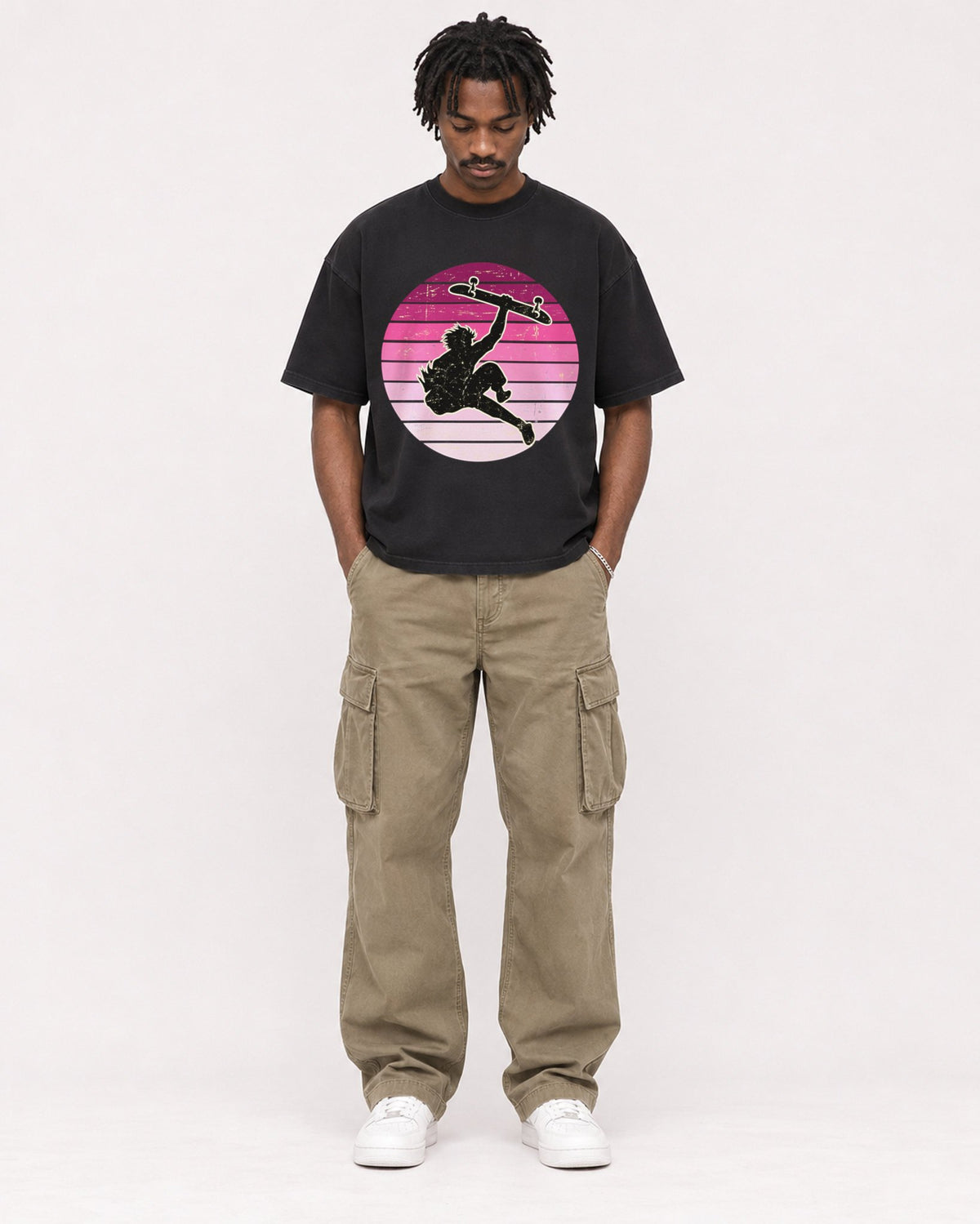 Mockup Boxy Heavyweight Tee Black male full-body 04