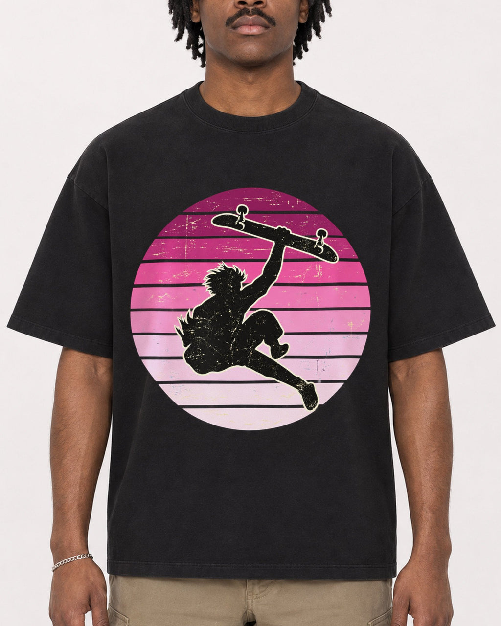 Mockup Boxy Heavyweight Tee Black male close-up 04