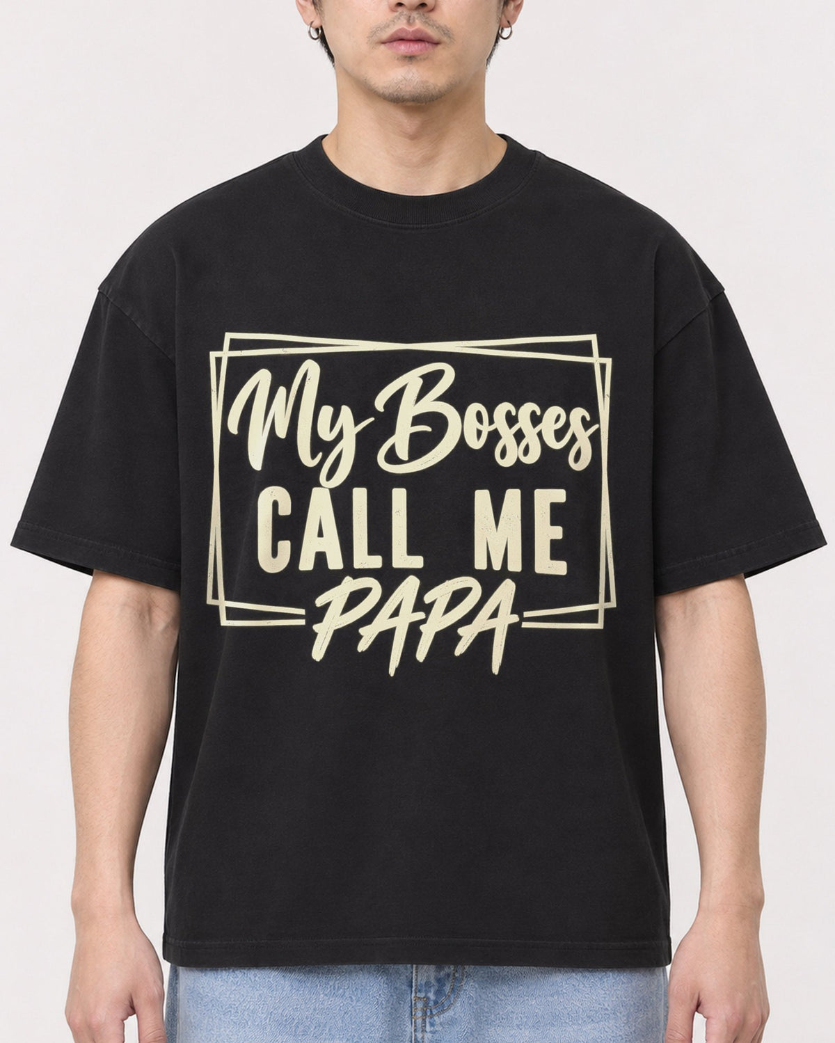 Mockup Boxy Heavyweight Tee Black male close-up 13
