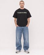 Mockup Boxy Heavyweight Tee Black male full-body 18