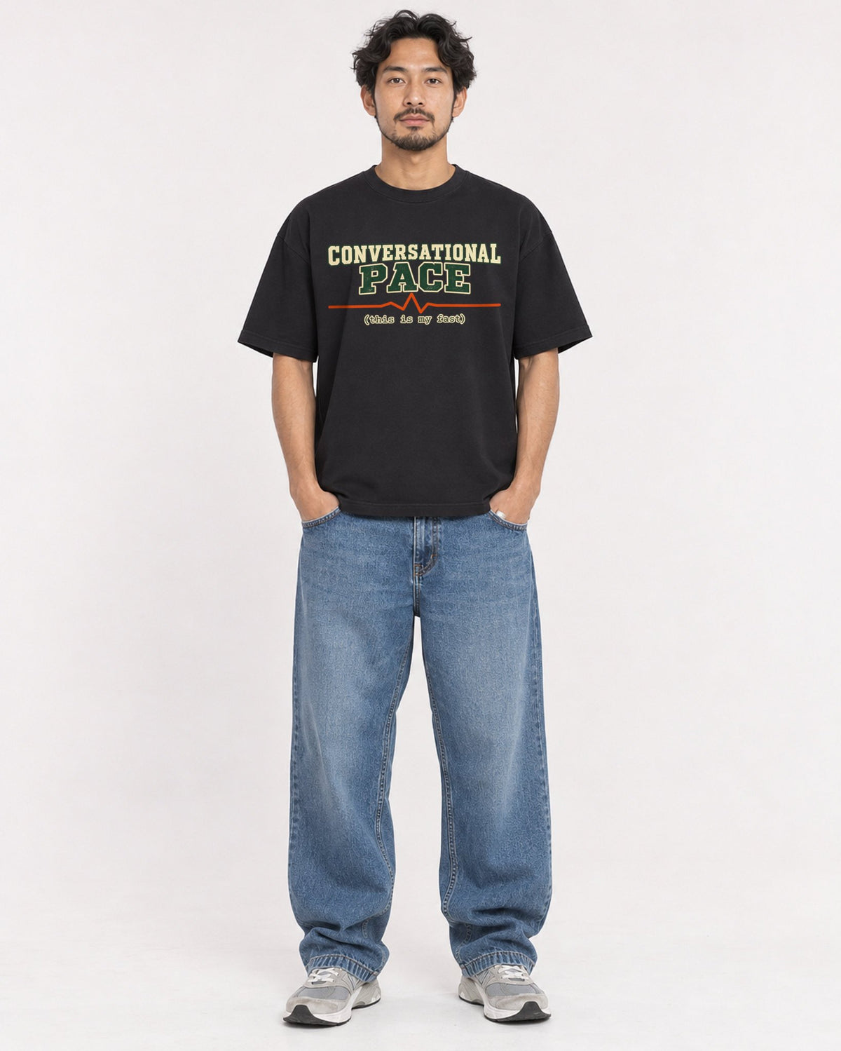 Mockup Boxy Heavyweight Tee Black male full-body 02