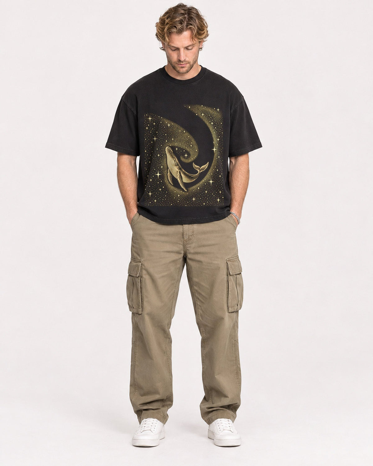 Mockup Boxy Heavyweight Tee Black male full-body 28