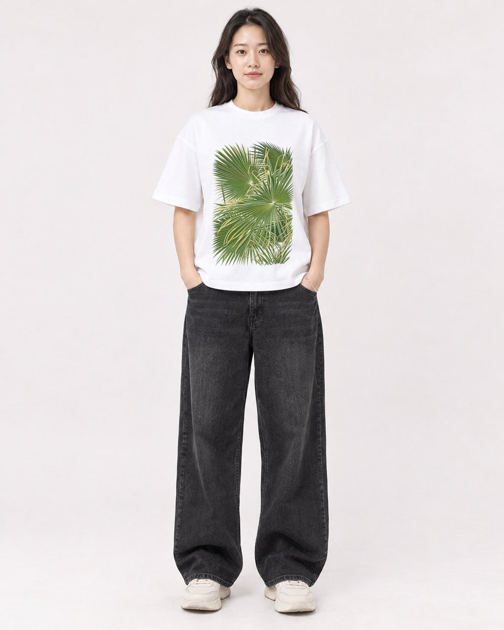 Mockup Boxy Heavyweight Tee White female full-body 03