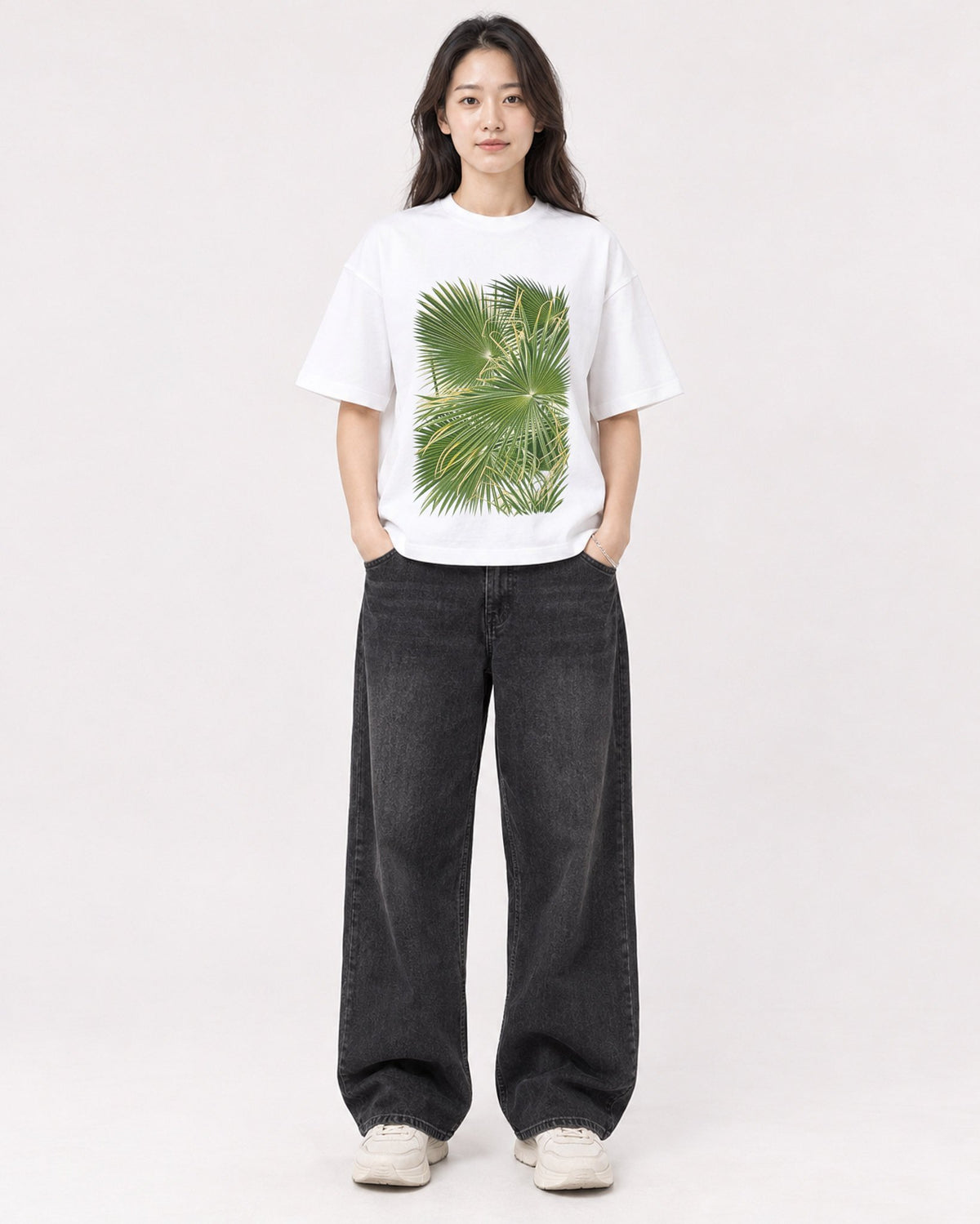 Mockup Boxy Heavyweight Tee White female full-body 03