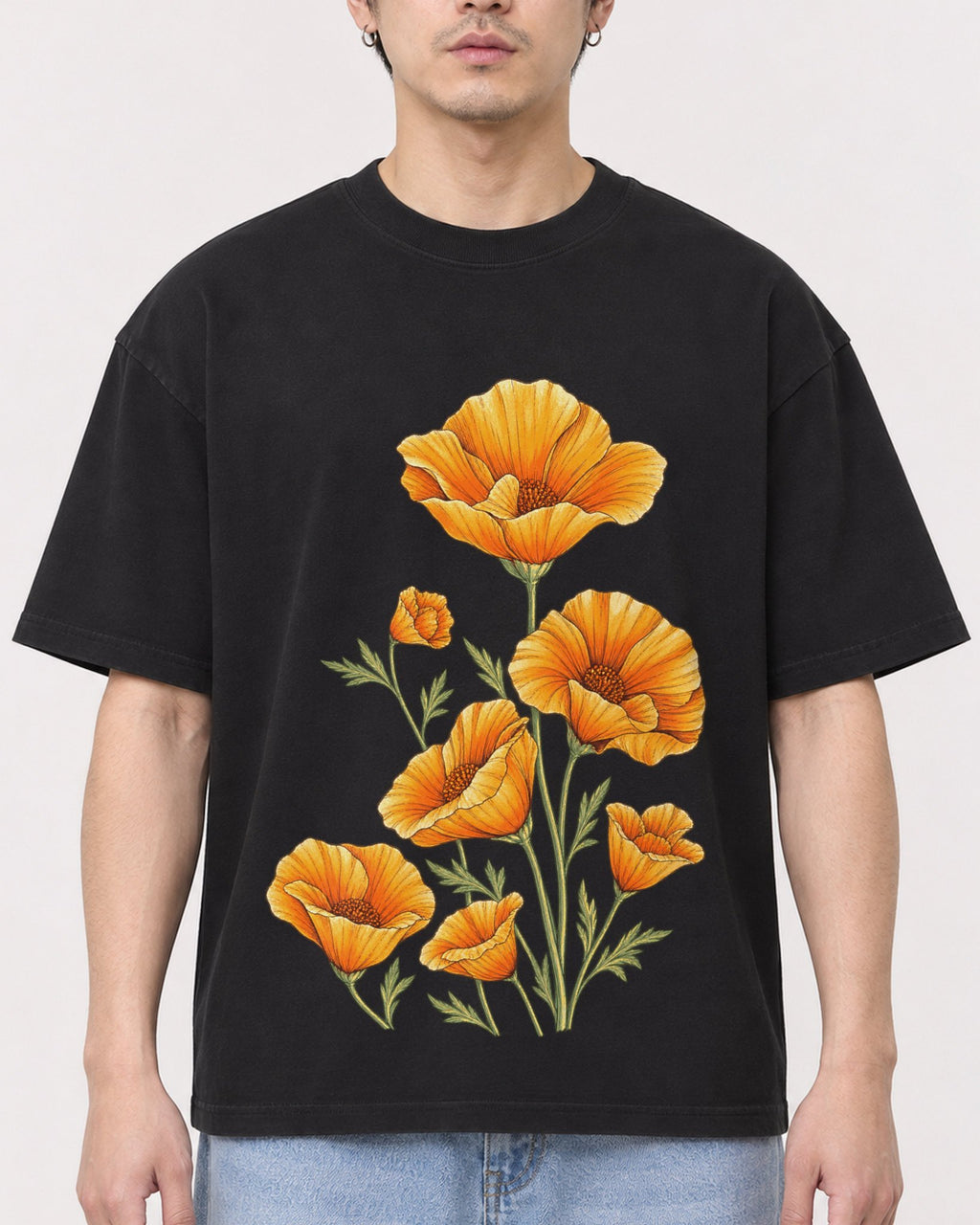 Mockup Boxy Heavyweight Tee Black male close-up 13