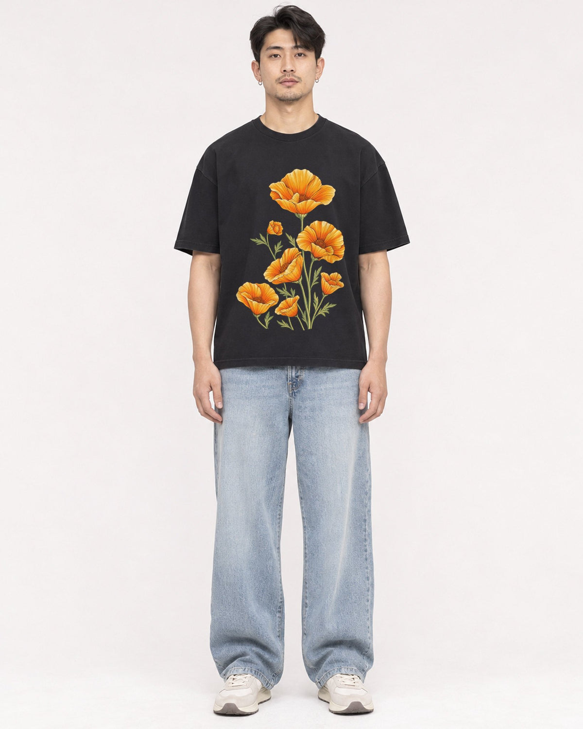 Mockup Boxy Heavyweight Tee Black male full-body 13