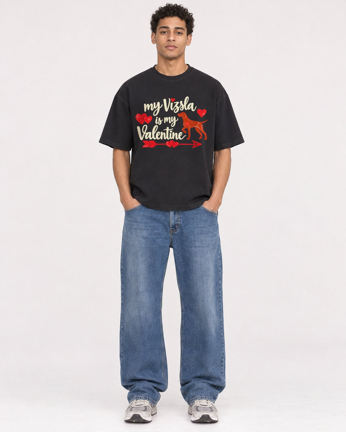 Mockup Boxy Heavyweight Tee Black male full-body 10