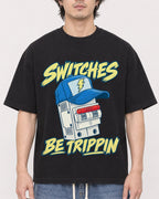 Mockup Boxy Heavyweight Tee Black male close-up 03