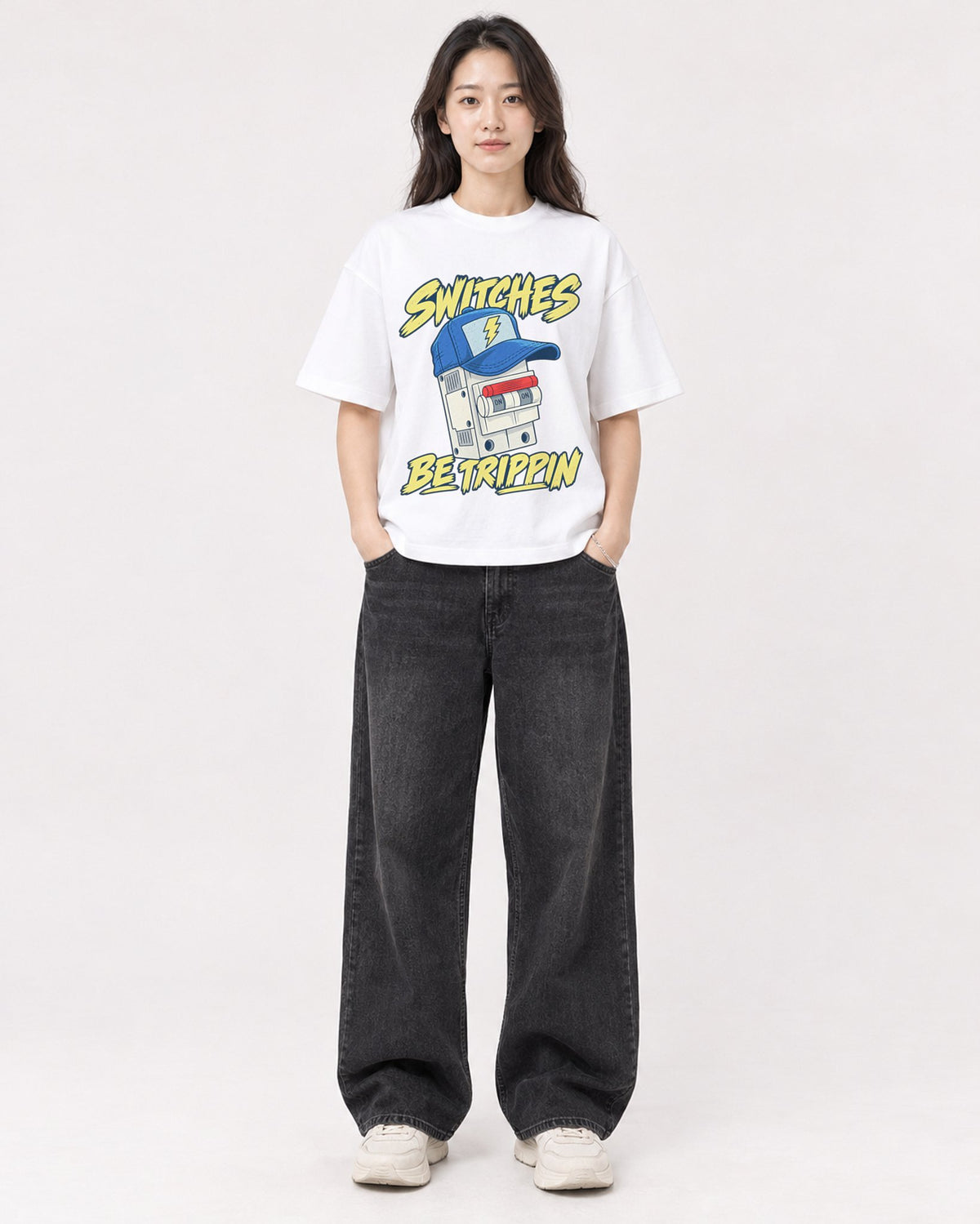 Mockup Boxy Heavyweight Tee White female full-body 03