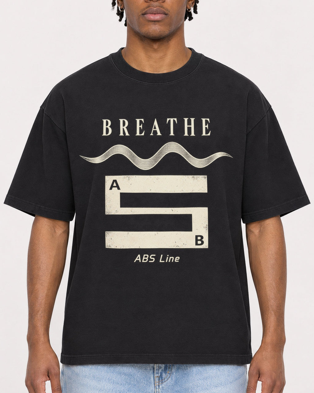 Mockup Boxy Heavyweight Tee Black male close-up 05