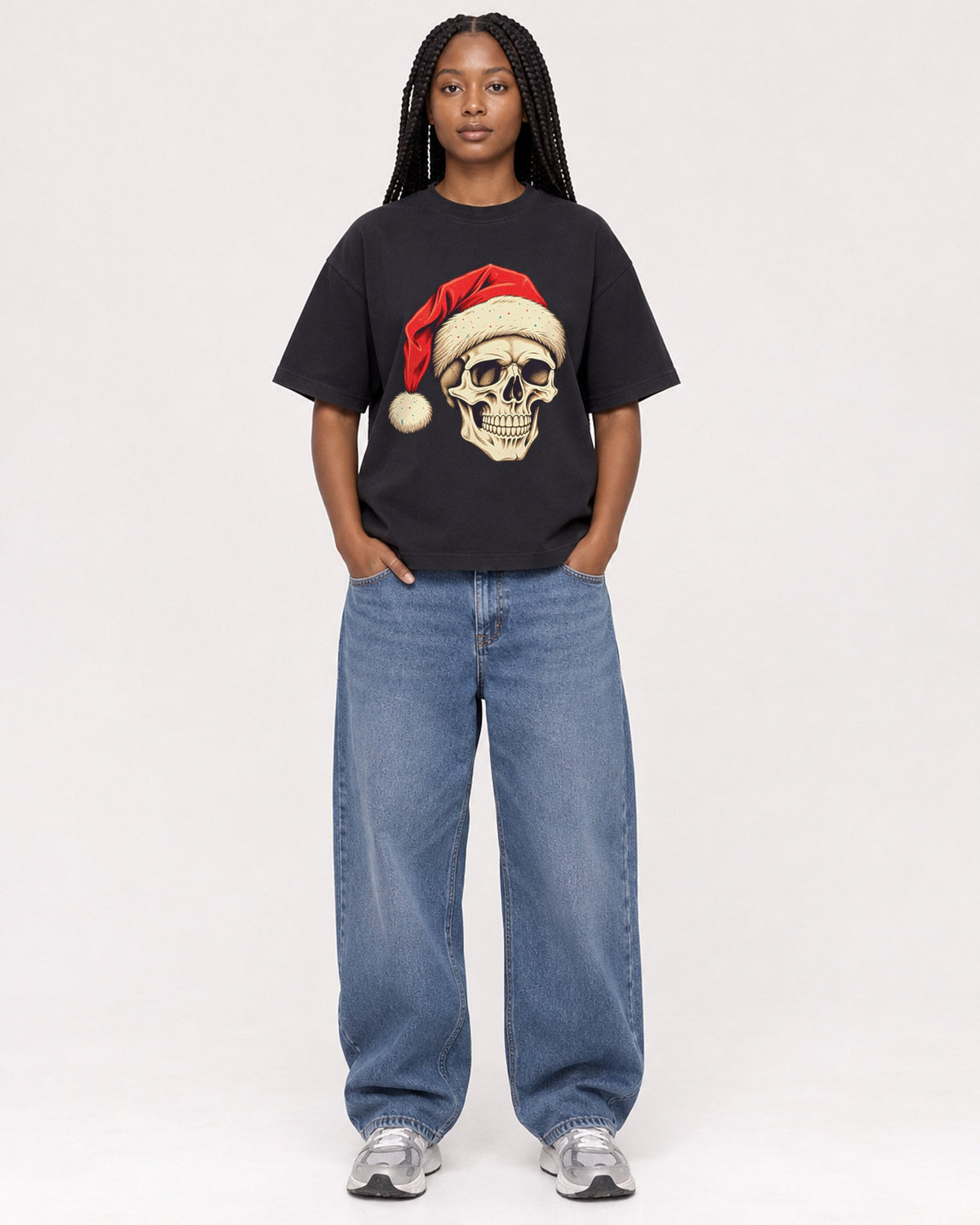 Mockup Boxy Heavyweight Tee Black female full-body 04
