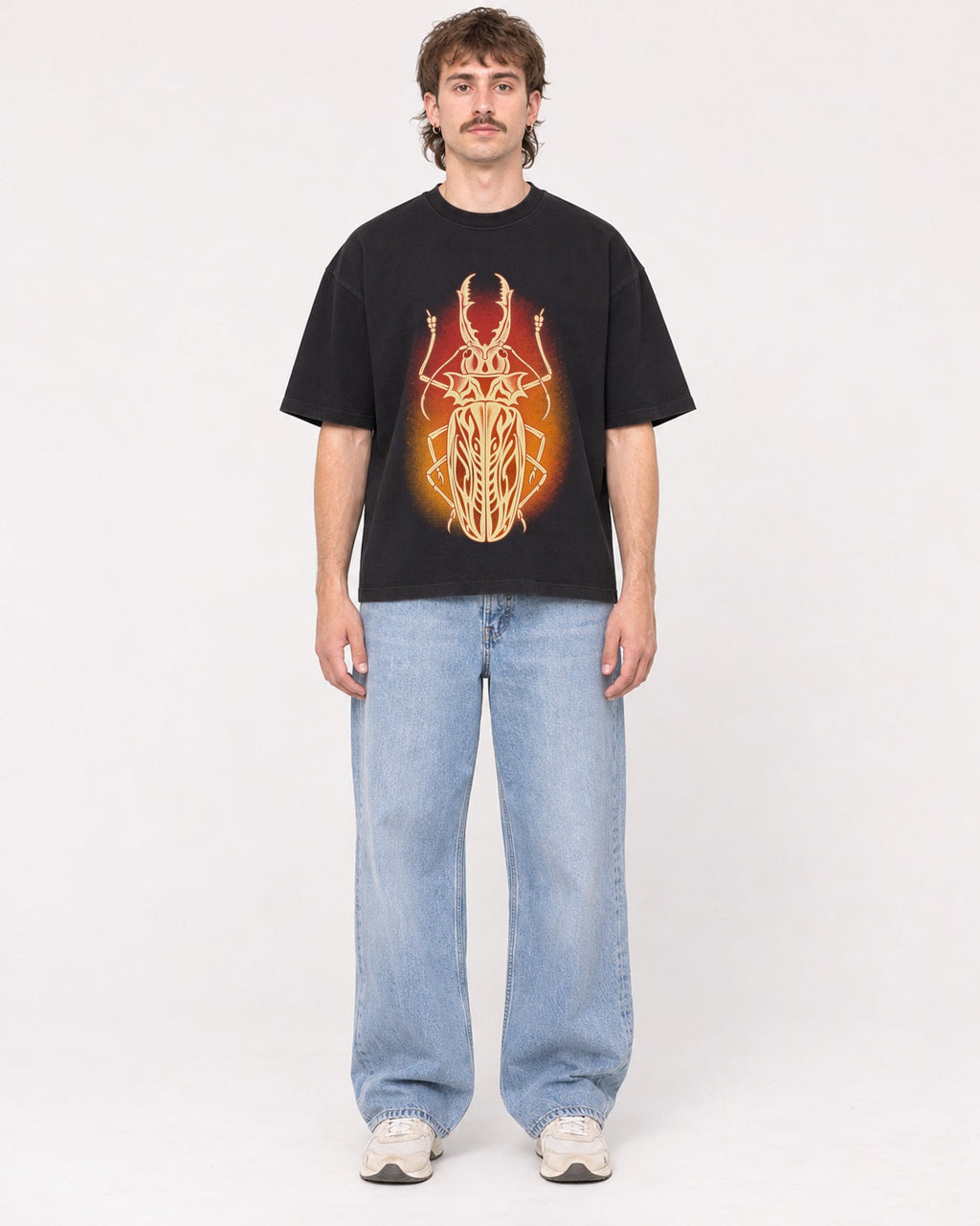 Mockup Boxy Heavyweight Tee Black male full-body 29