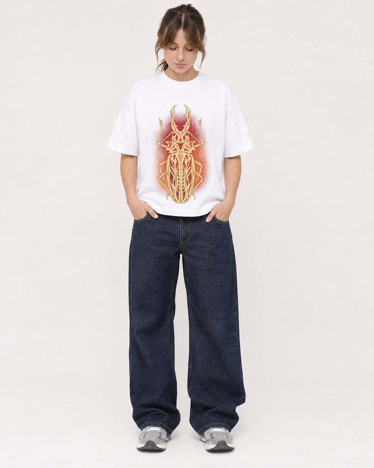 Mockup Boxy Heavyweight Tee White female full-body 29