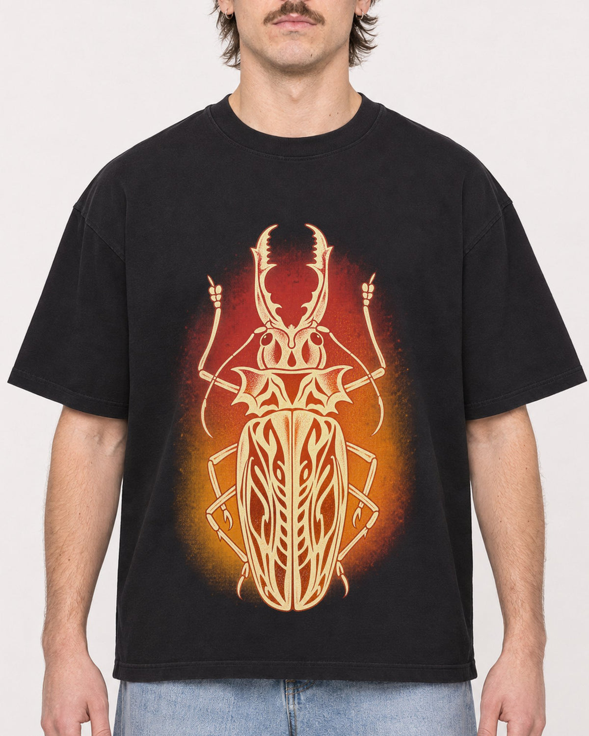 Mockup Boxy Heavyweight Tee Black male close-up 29