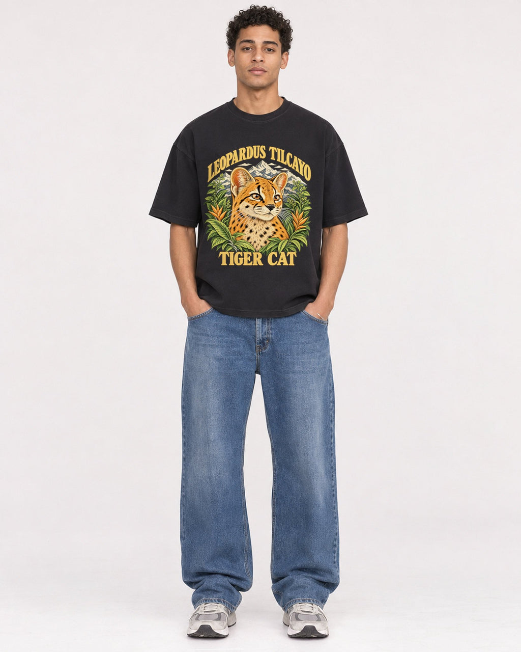 Mockup Boxy Heavyweight Tee Black male full-body 10