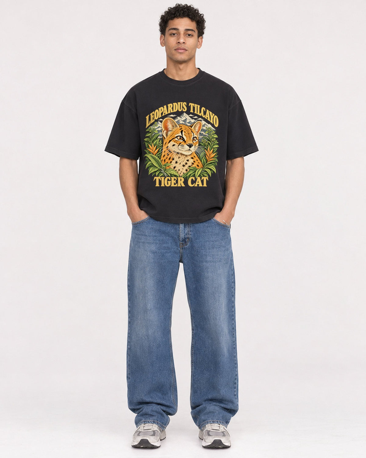 Mockup Boxy Heavyweight Tee Black male full-body 10