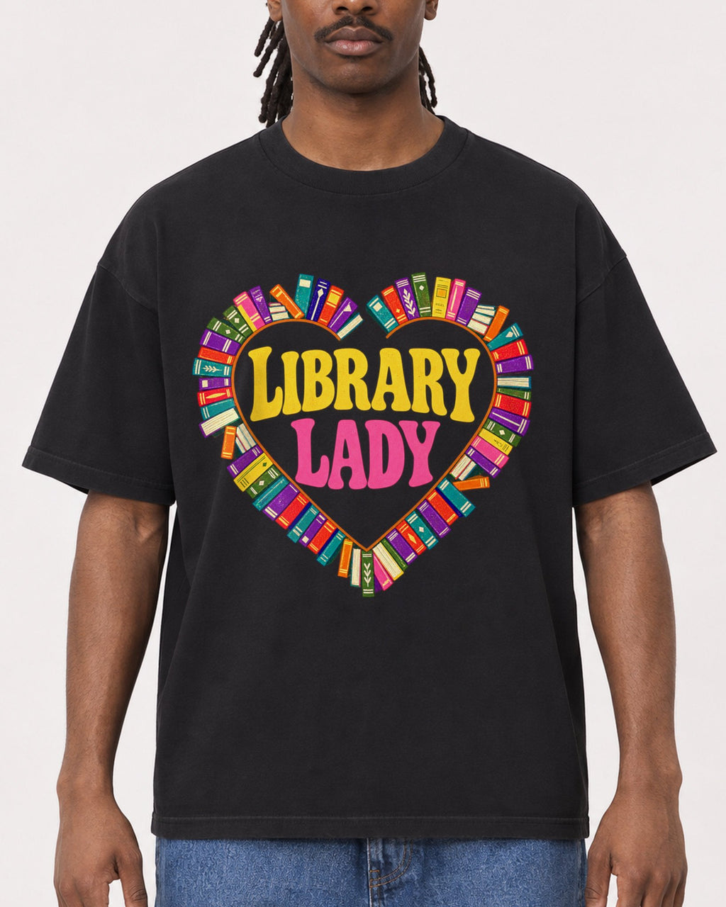 Mockup Boxy Heavyweight Tee Black male close-up 34