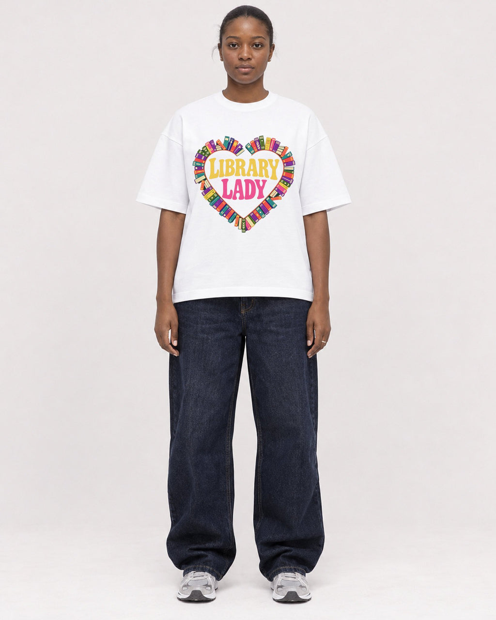Mockup Boxy Heavyweight Tee White female full-body 34