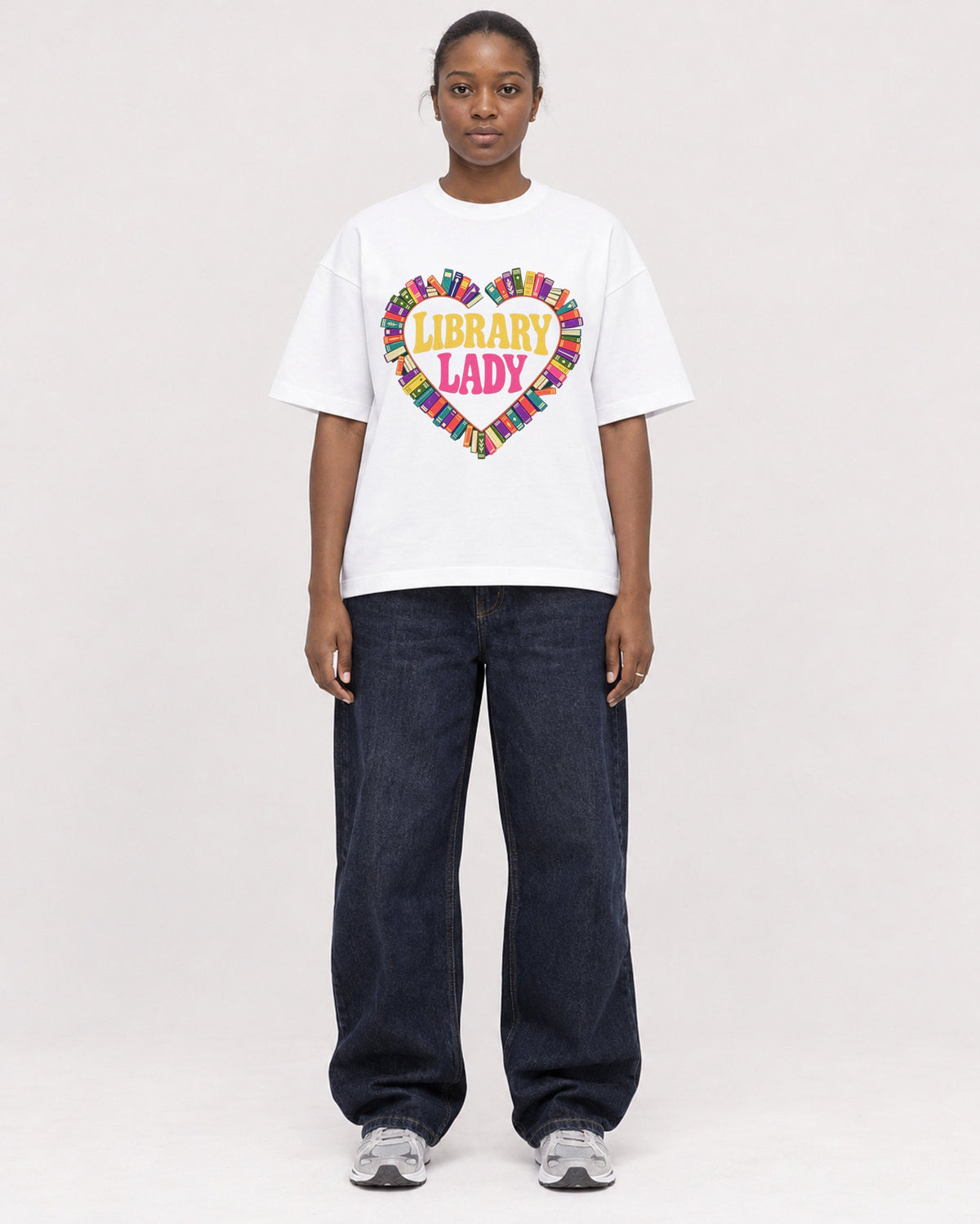 Mockup Boxy Heavyweight Tee White female full-body 34