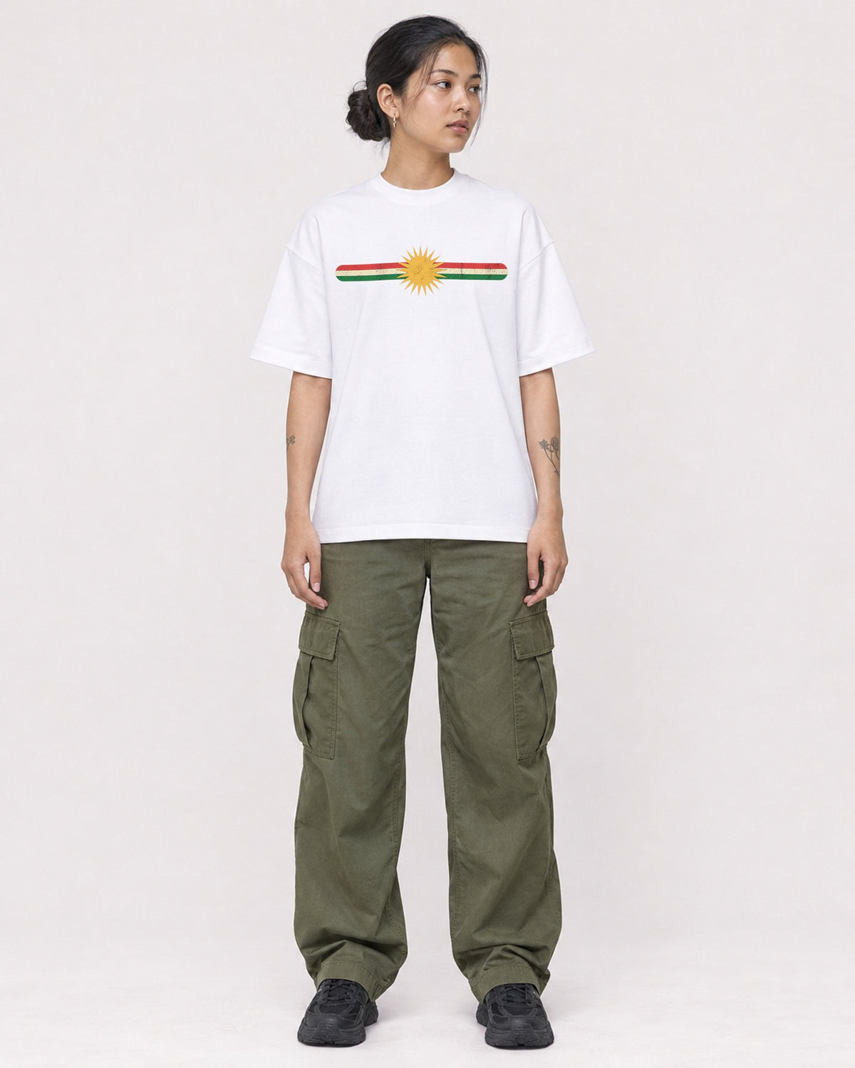Mockup Boxy Heavyweight Tee White female full-body 12