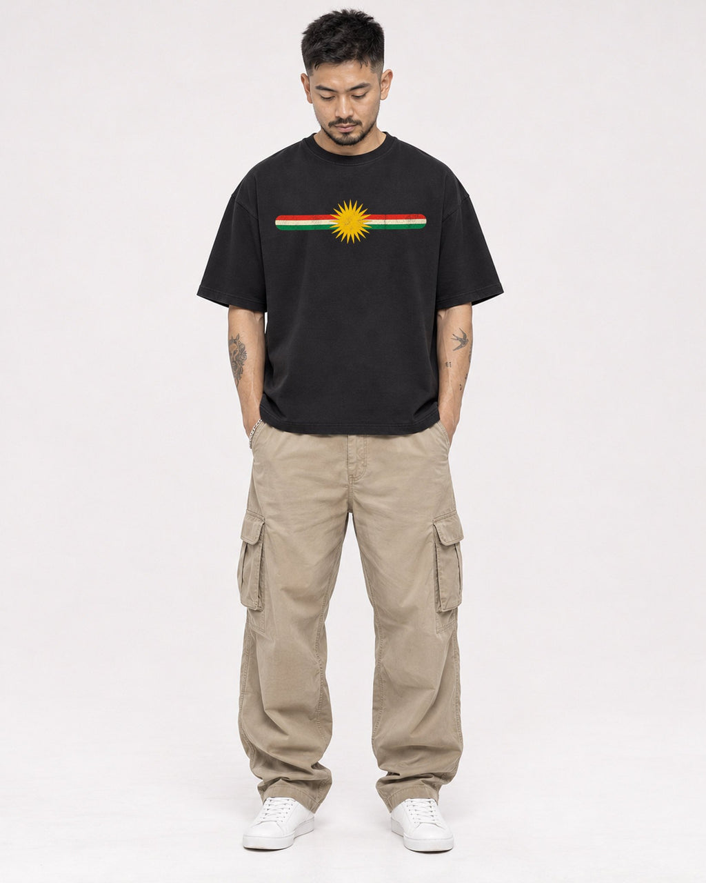 Mockup Boxy Heavyweight Tee Black male full-body 12