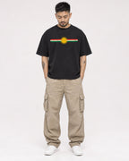 Mockup Boxy Heavyweight Tee Black male full-body 12