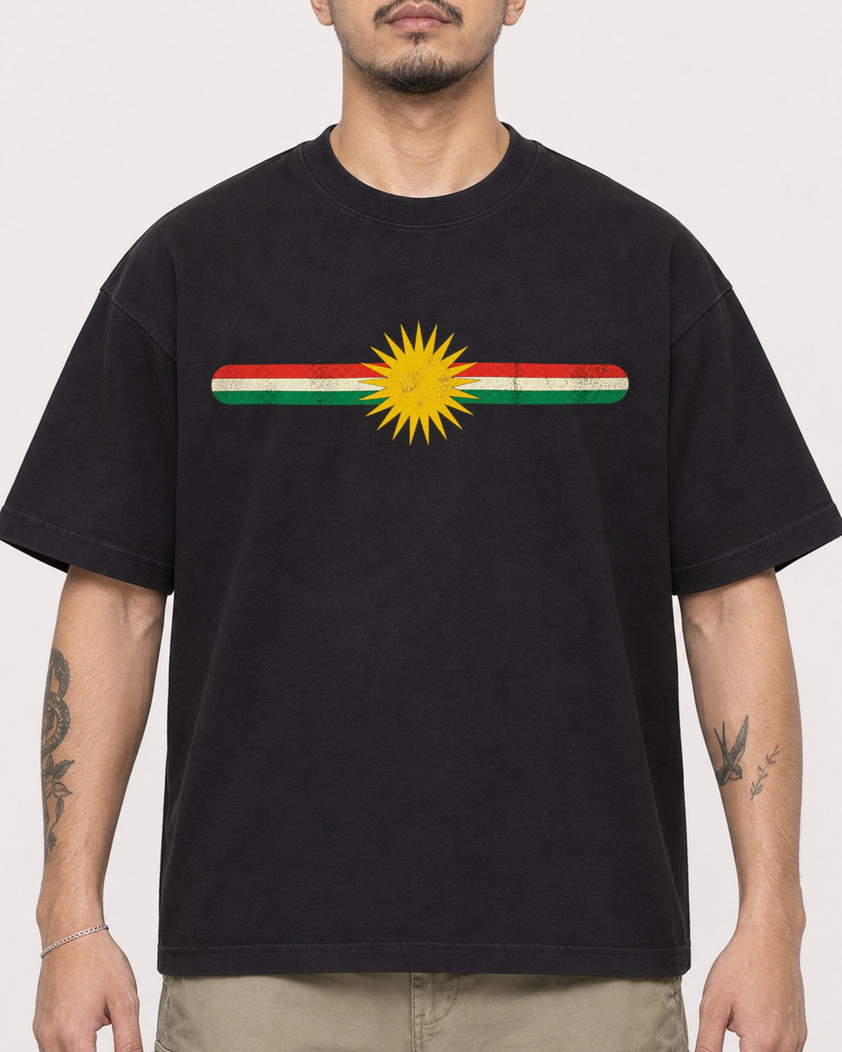 Mockup Boxy Heavyweight Tee Black male close-up 12
