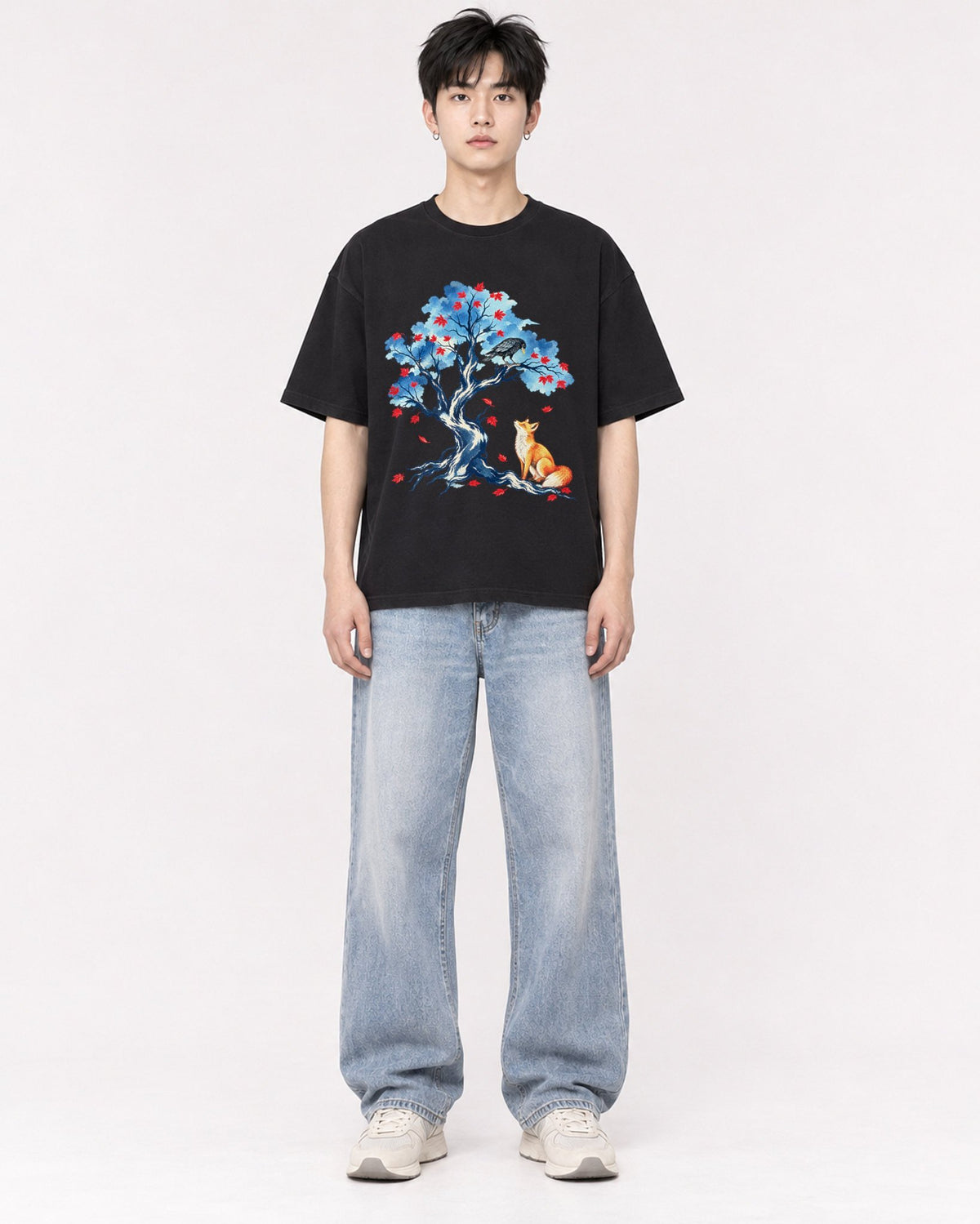 Mockup Boxy Heavyweight Tee Black male full-body 01