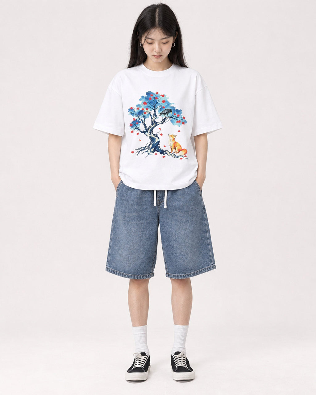 Mockup Boxy Heavyweight Tee White female full-body 01