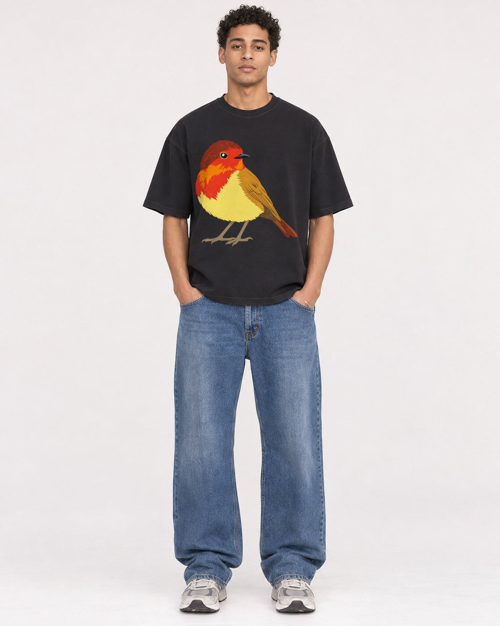 Mockup Boxy Heavyweight Tee Black male full-body 10
