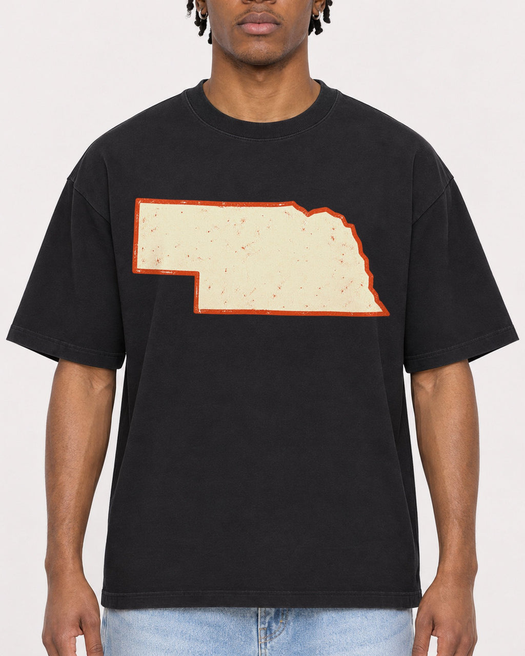 Mockup Boxy Heavyweight Tee Black male close-up 05