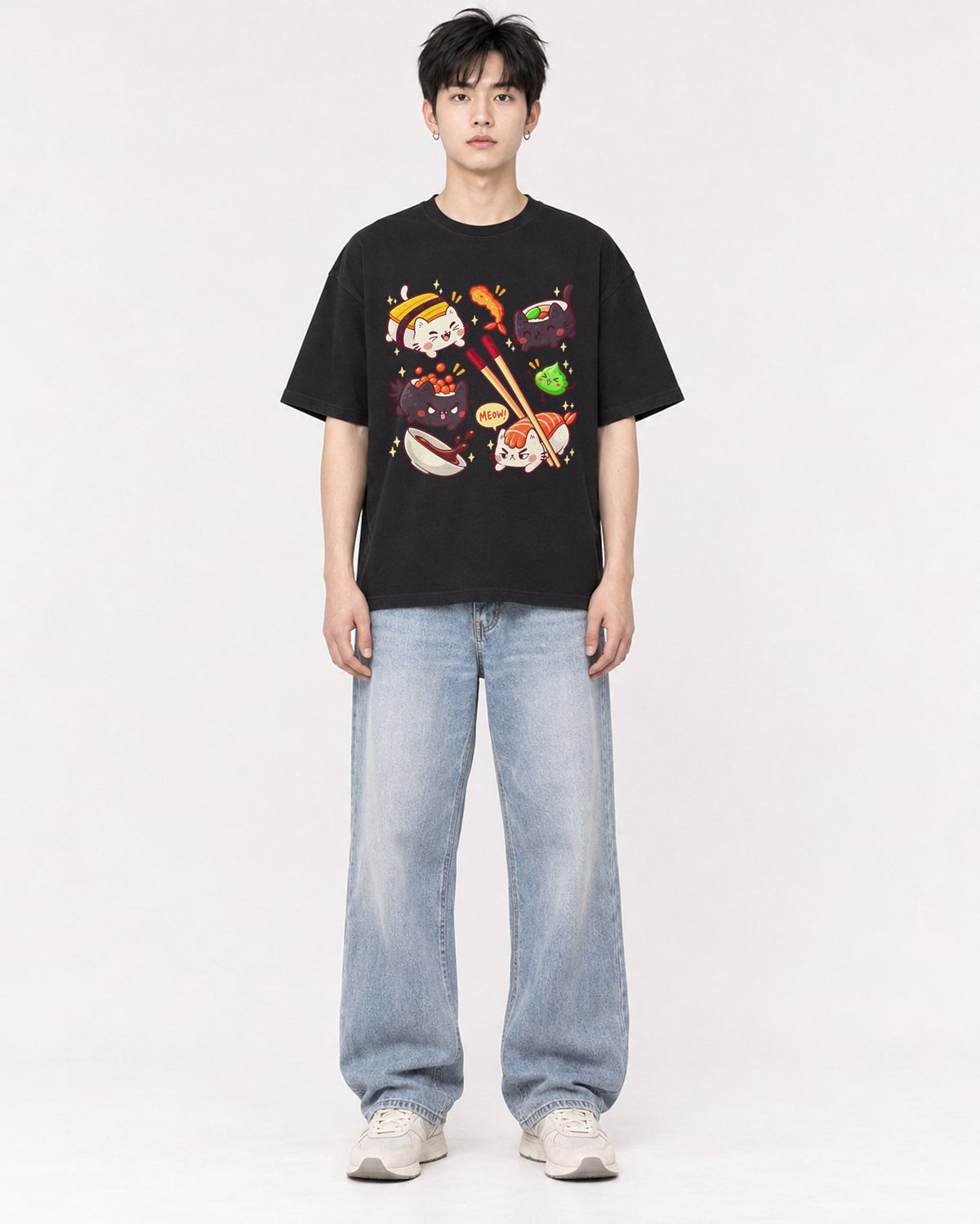 Mockup Boxy Heavyweight Tee Black male full-body 01