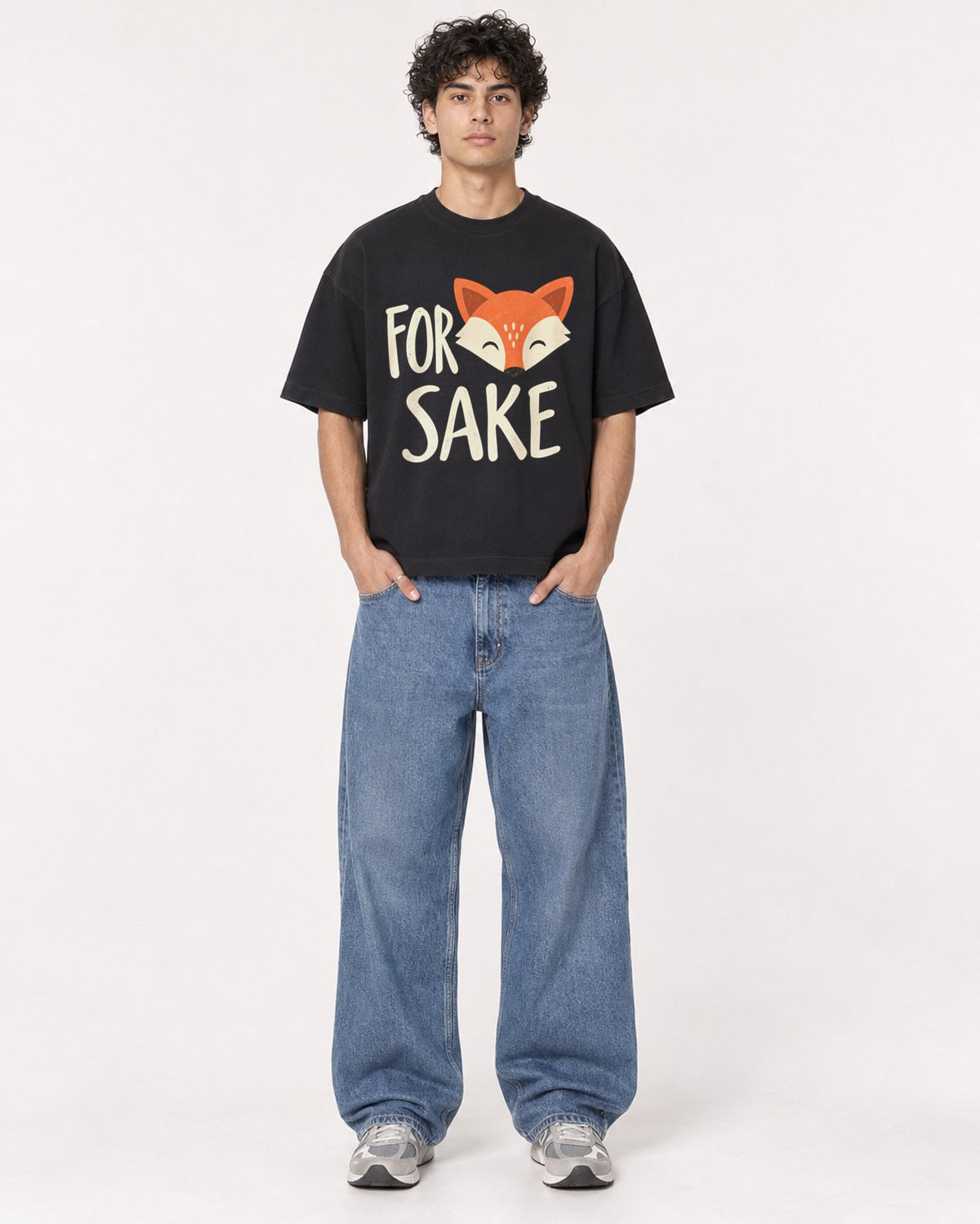 Mockup Boxy Heavyweight Tee Black male full-body 26