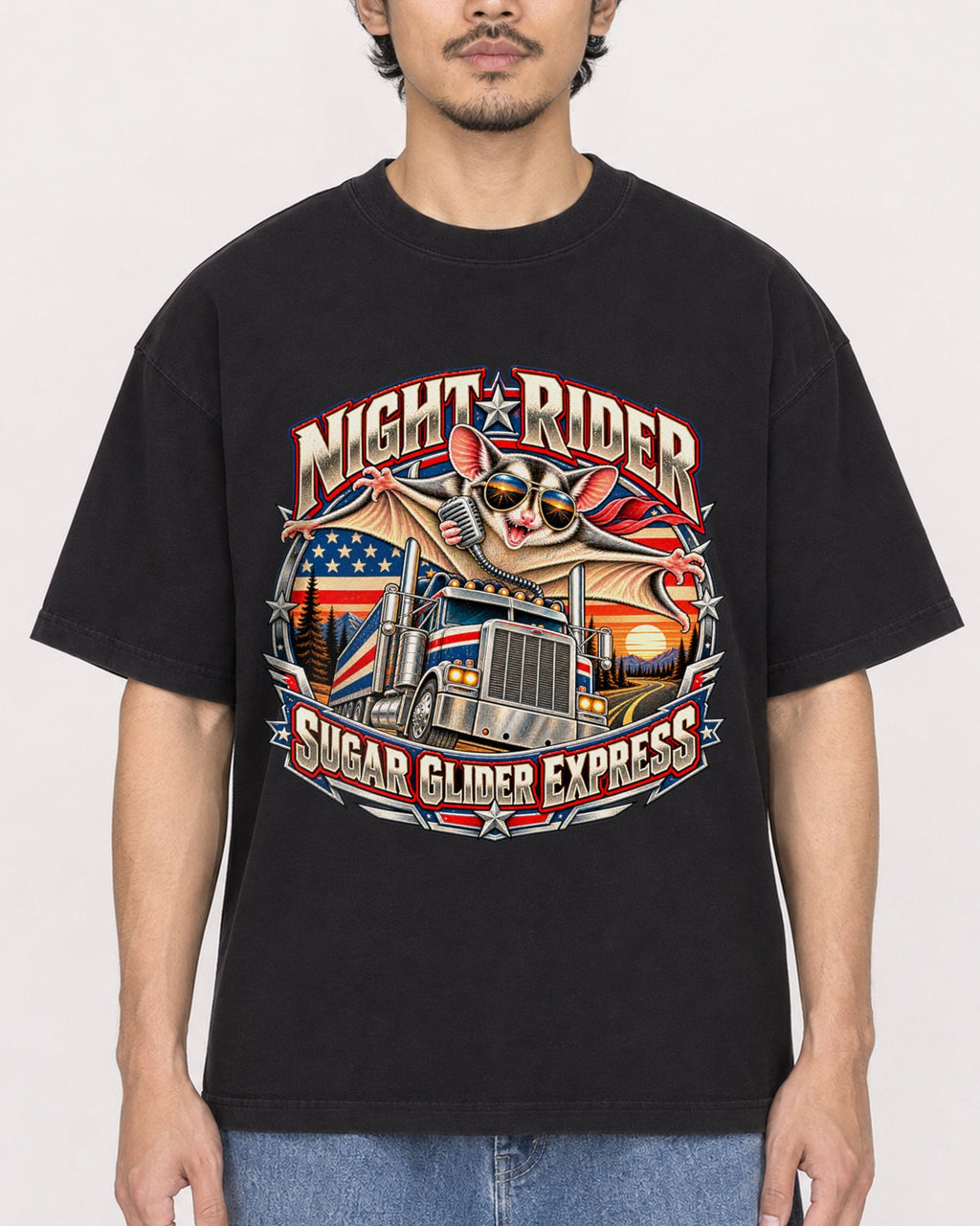 Mockup Boxy Heavyweight Tee Black male close-up 02